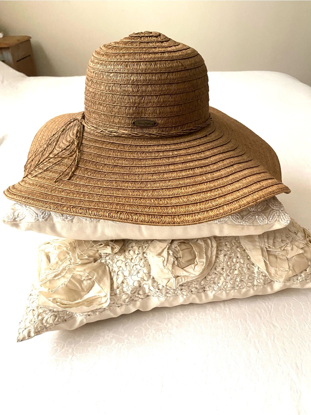 Panama Jack Wide Brim Boho Dark Brown Floppy Sun Beach Surf Hat Paper Woven